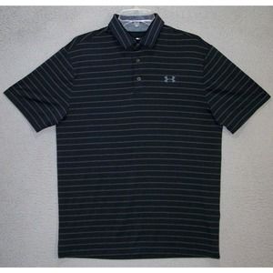 Under Armour Polo Shirt Adult Medium Black Striped Golf Short Sleeve Logo Mens